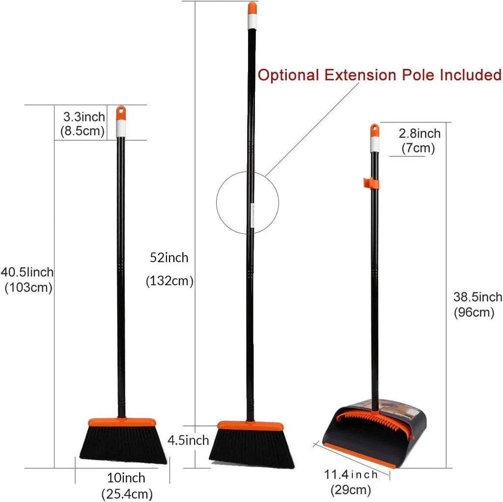 Broom and Dustpan Set 52" Handle Upright Stand for Home Office Lobby Floor