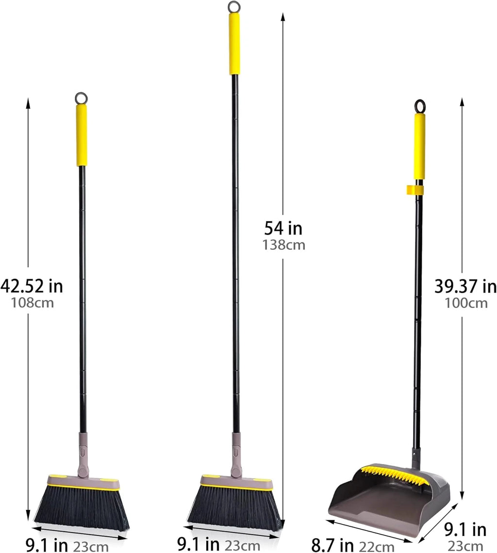 Broom and Dustpan Set for Home with 54 Inches Long Handle, Upright Stand Up Dust