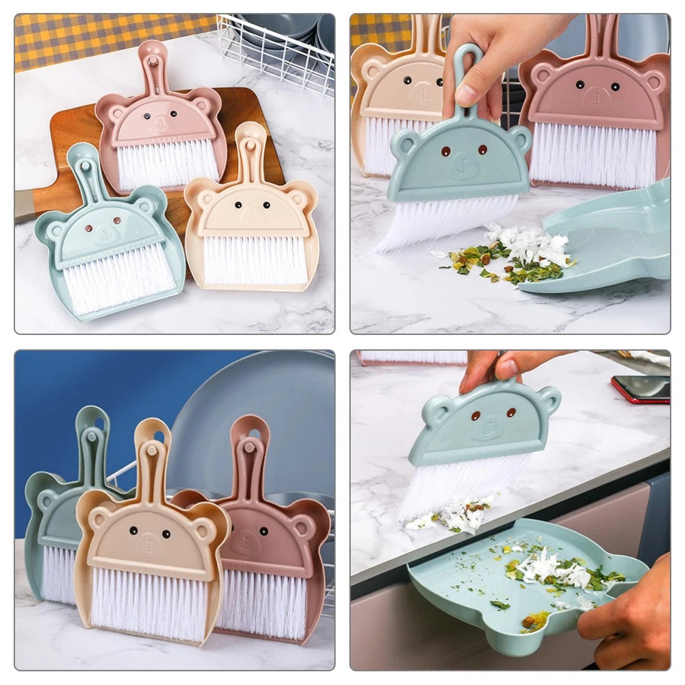 3 Sets Cartoon Broom Dustpan Mini Desk Brush Desktop Cleaning Small Hand