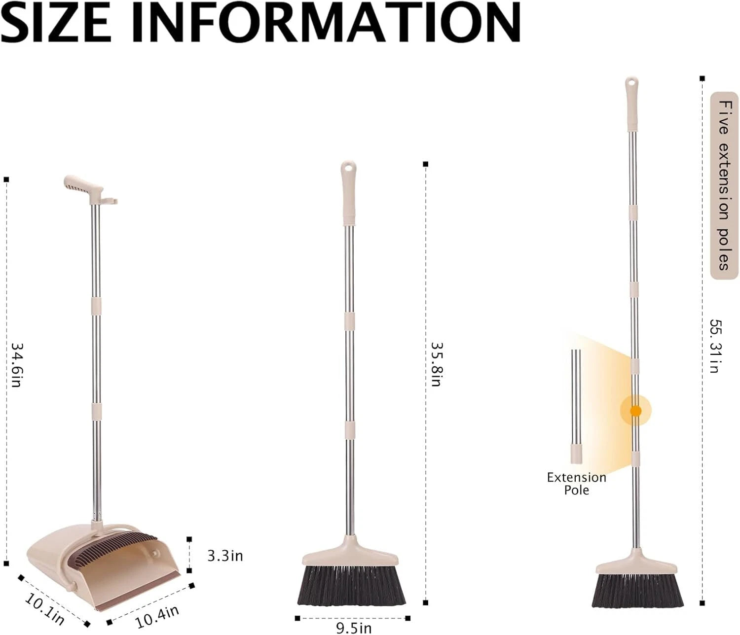 Broom and Dustpan Set Long Handle Upright Combo Home Kitchen Pet Hair Clean