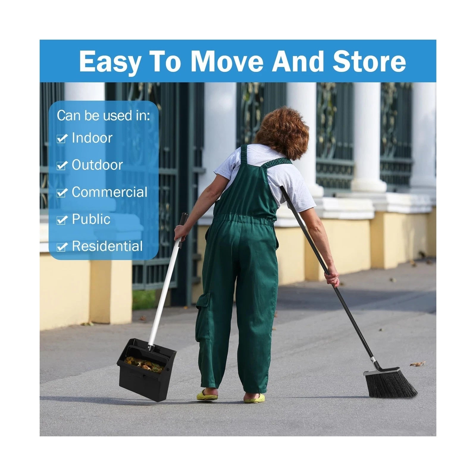 4 Set Broom and Dustpan Set 58 Inch Commercial Broom and Dustpan Combo Set He...