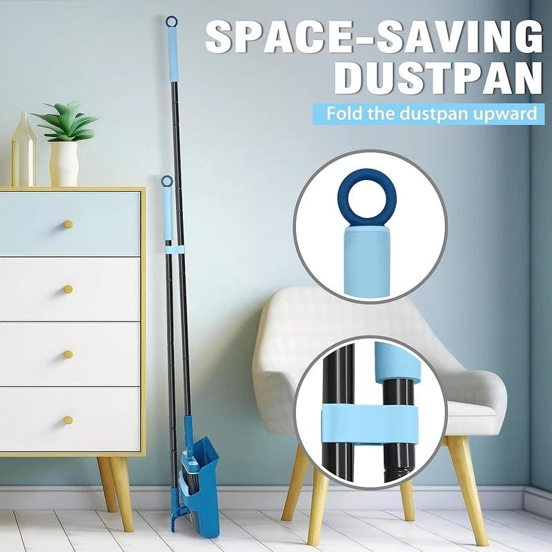 Dustpan & Brush Set Swivel Broom Extended Handle Indoor Cleaner Compact Storage