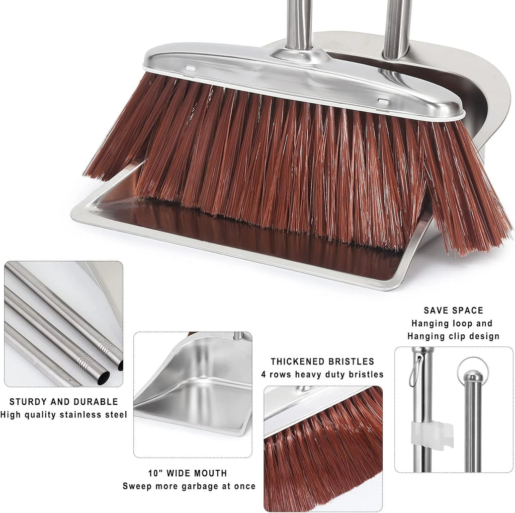 Broom and Dustpan Set for Home, 56" Kitchen Broom with Dustpan Combo Set, Heavy