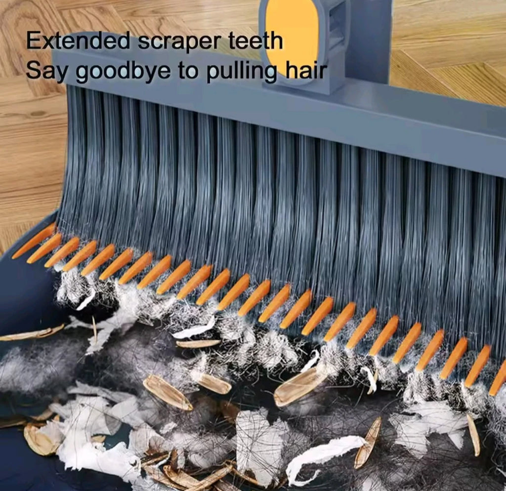 Broom and Dustpan Set with Built-In Bristle Comb for Easy Broom Cleaning – New