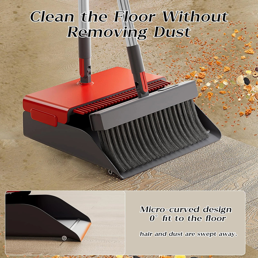 Broom with Dustpan Combo Set 180 Degree Rotating Broom Set with Comb Teeth Up...