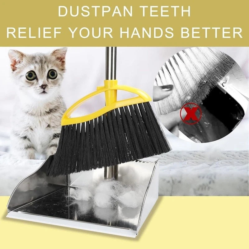 Broom & Dustpan Set Adjustable Handle Soft Bristles Indoor Floor Cleaning Tool
