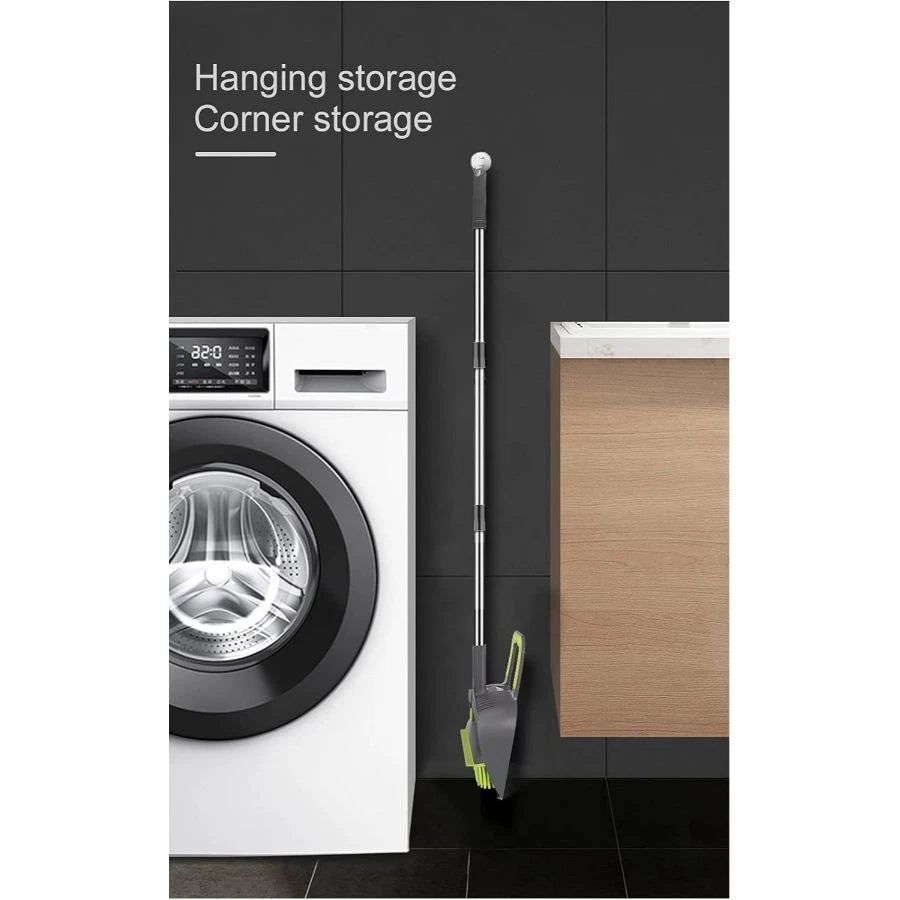 Adjustable Rubber Push Broom & Dustpan Set, Self Cleaning for Home, Office