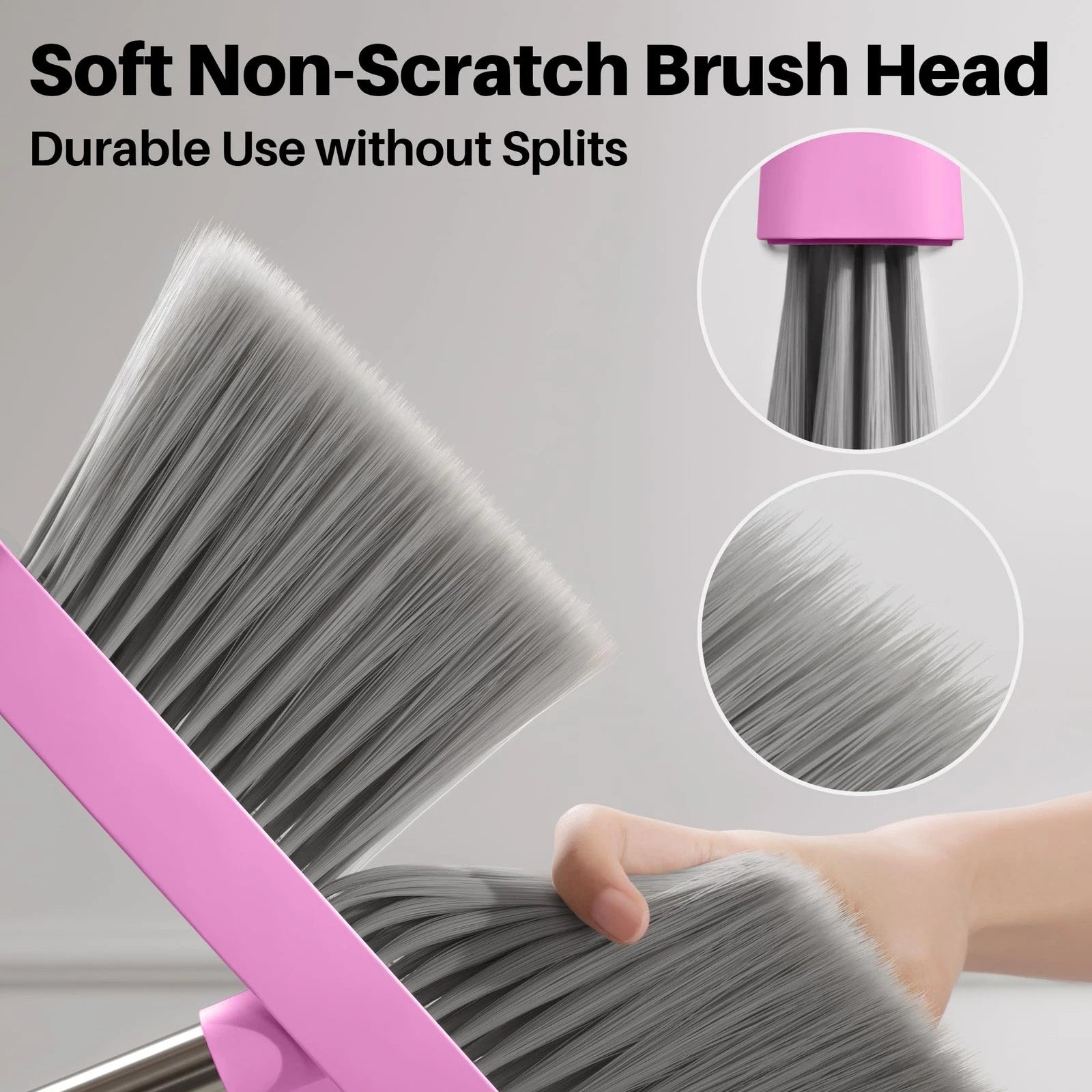 JOYMOOP Pink Broom and Dustpan Set, Upright Angle, Built-in Comb Teeth Pet Hair