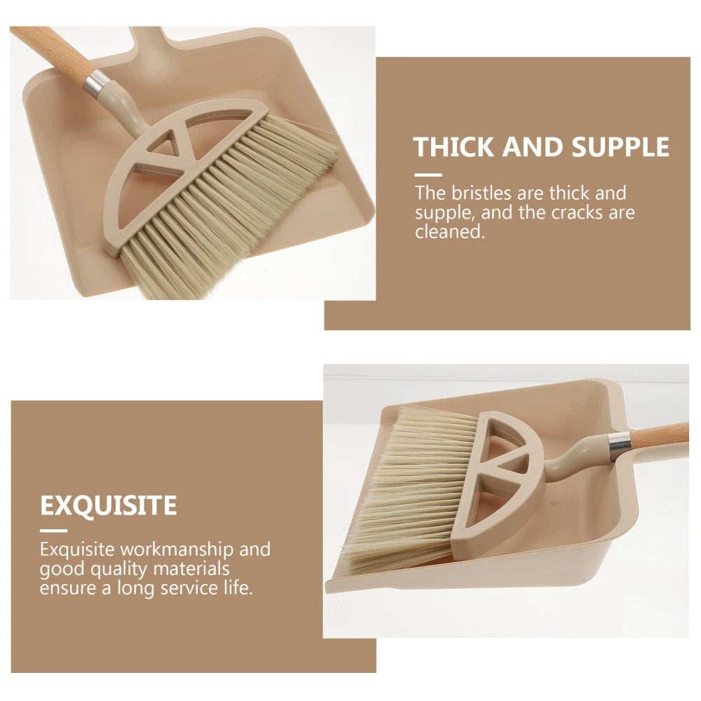 1 Set Mini Broom and Dustpan Desktop Sweeping Tools for Home Office (Khaki)