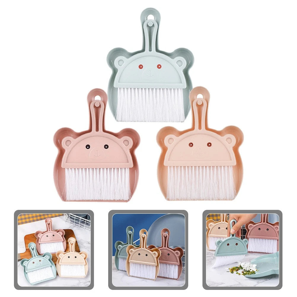 3 Sets Cartoon Broom Dustpan Portable Mini Dustpan Small Hand Broom-