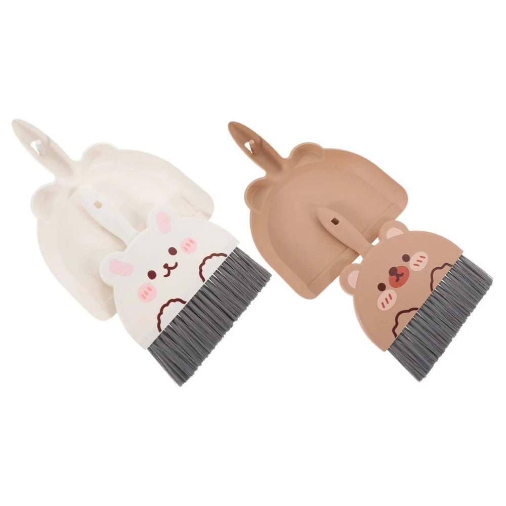 2 Set of Desktop Cleaning Broom Dustpan Table Brush Set Dining Cartoon Sweeper