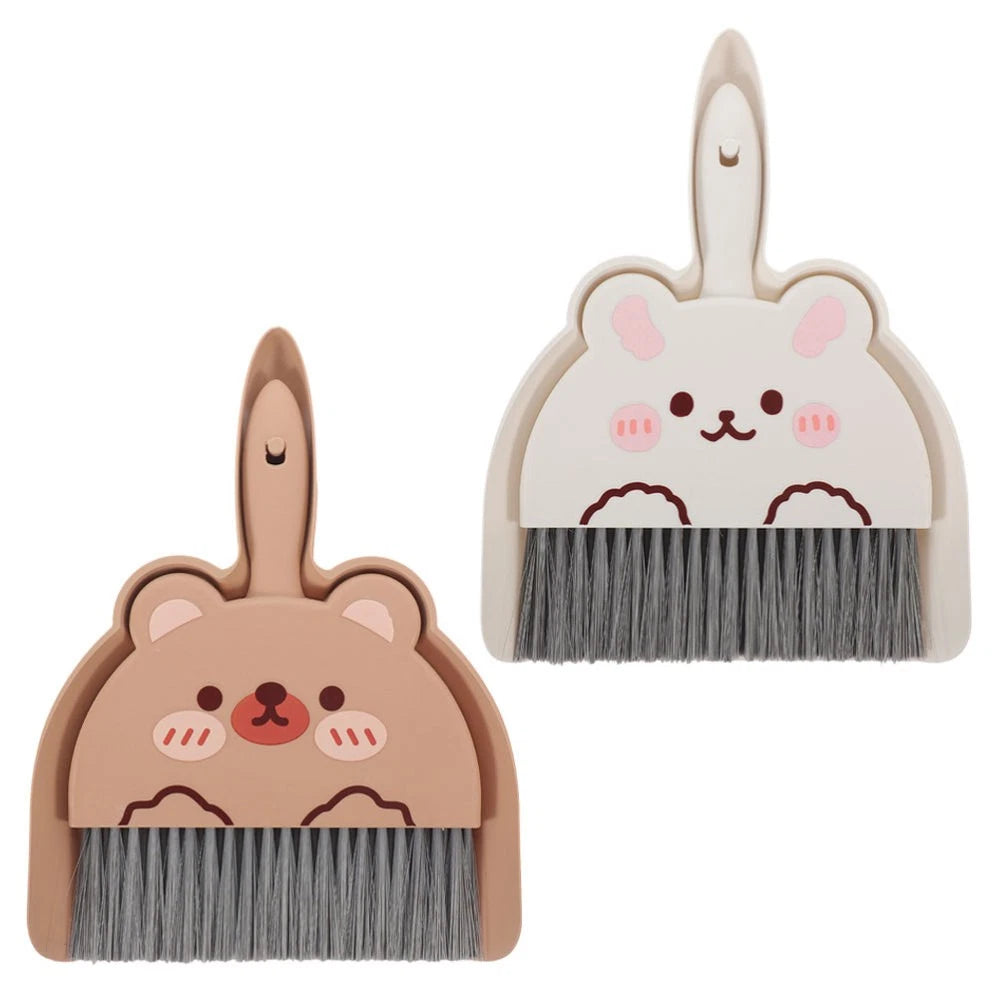 2 Set of Desktop Cleaning Broom Dustpan Table Brush Set Dining Cartoon Sweeper
