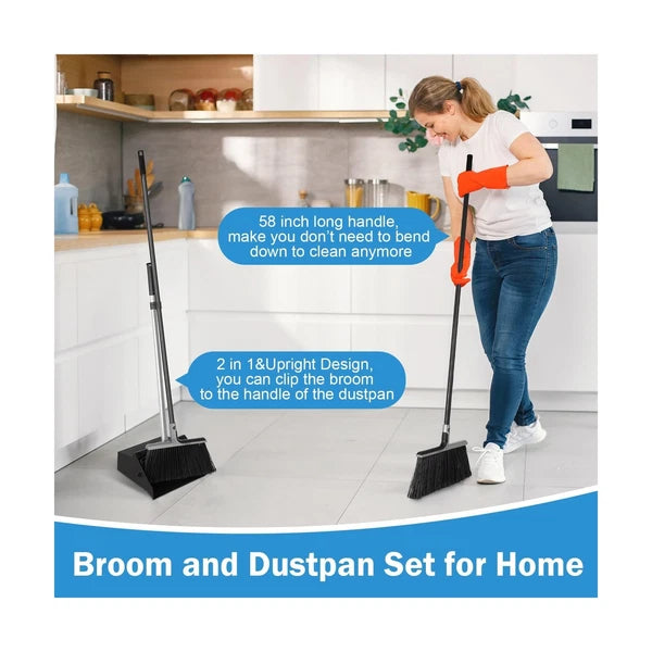 4 Set Broom and Dustpan Set 58 Inch Commercial Broom and Dustpan Combo Set He...