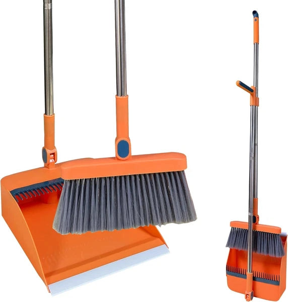 Roellgs Broom dustpan set with comb teeth windproof vertical long handle broom