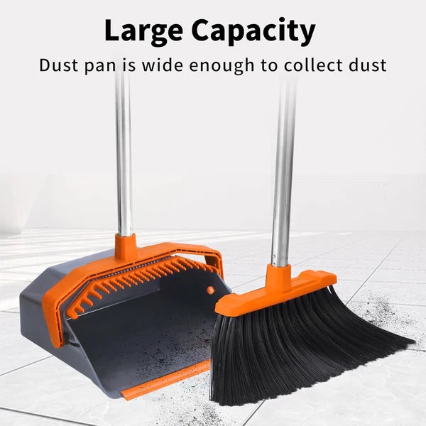 Broom and Dustpan Set, Large Brooms Dust Pans with 51'' Orange Grey