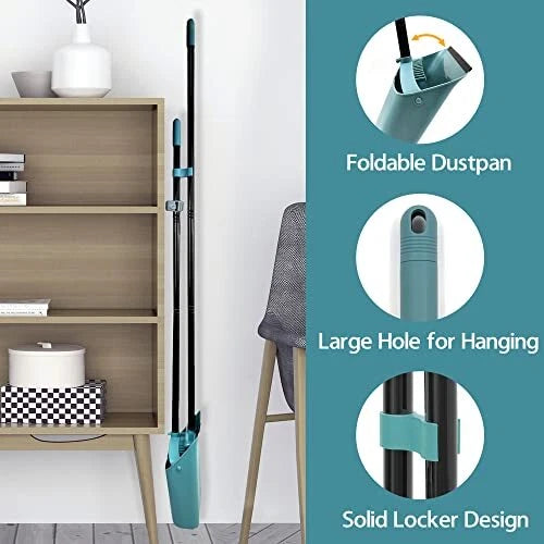 Broom with Dustpan Combo Set, Long Handle Lightweight Indoor Broom Set,