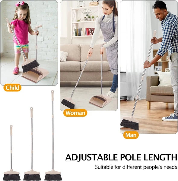 Broom and Dustpan Set Long Handle Upright Combo Home Kitchen Pet Hair Clean