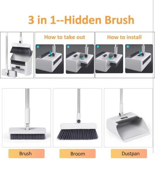3pcs/set Long-Handled Stainless Steel Household Broom Dustpan Floor Brush Set