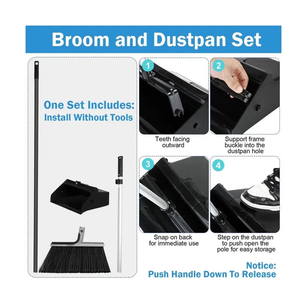 4 Set Broom and Dustpan Set 58 Inch Commercial Broom and Dustpan Combo Set He...