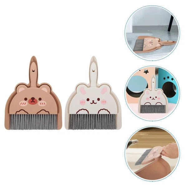 2 Set of Desktop Cleaning Broom Dustpan Table Brush Set Dining Cartoon Sweeper