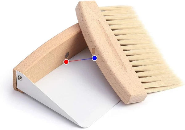 Small Mini Dustpan and Brush Set - Compact Hand Broom with Light Brown