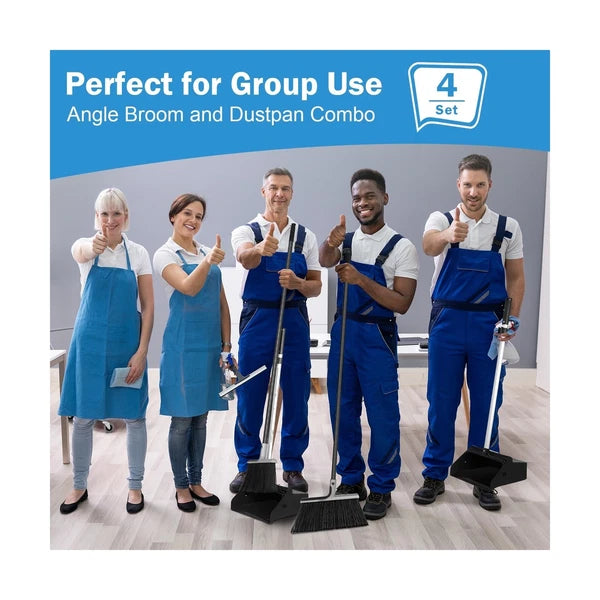 4 Set Broom and Dustpan Set 58 Inch Commercial Broom and Dustpan Combo Set He...