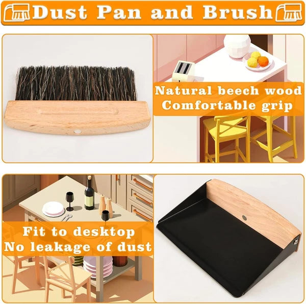 Small Dust Pan and Brush Set, Mini Hand Broom and Dustpan Set, Wooden Crumb S...