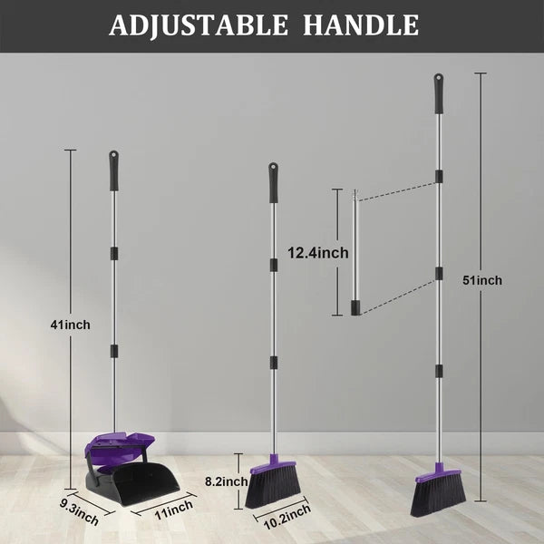 Broom and Dustpan Set, 51" Long Handle Broom with Dustpan Combo Set, Windproo...