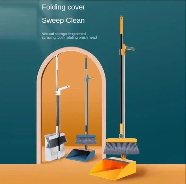 Broom Set with Dust Tray Foldable Easy to Store Dustpan Comb Design For Office