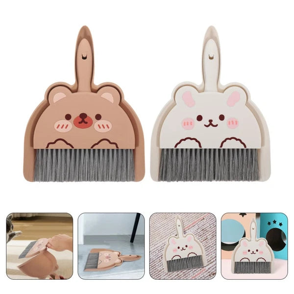 2 Set of Desktop Cleaning Broom Dustpan Table Brush Set Dining Cartoon Sweeper