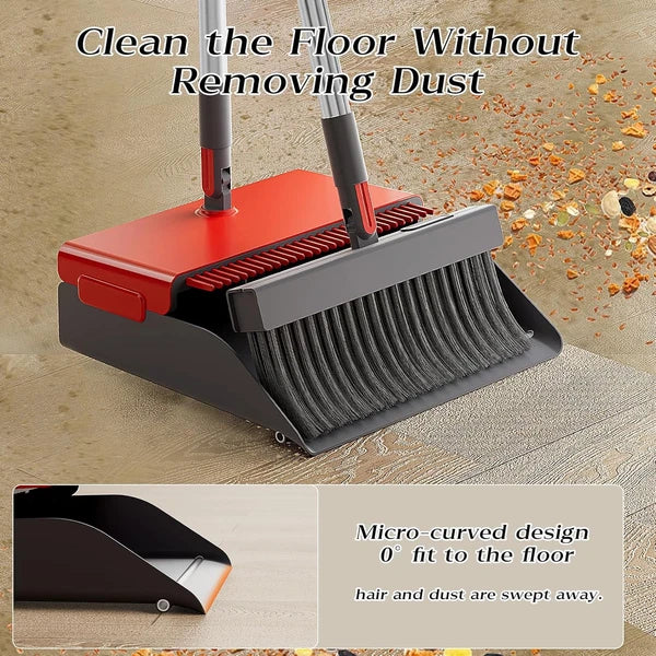 Broom with Dustpan Combo Set 180 Degree Rotating Comb Gray