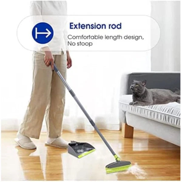 Adjustable Rubber Push Broom & Dustpan Set, Self Cleaning for Home, Office