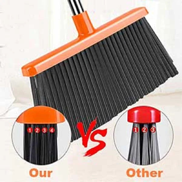 Long Handle Broom & Dustpan Set, 4 Row Bristles, Indoor/Outdoor, Gray&Orange