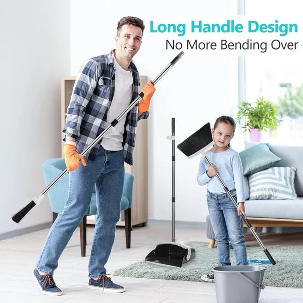 Effortless Cleaning with Long Handle Broom & Dustpan Set – Toothed Dustpan