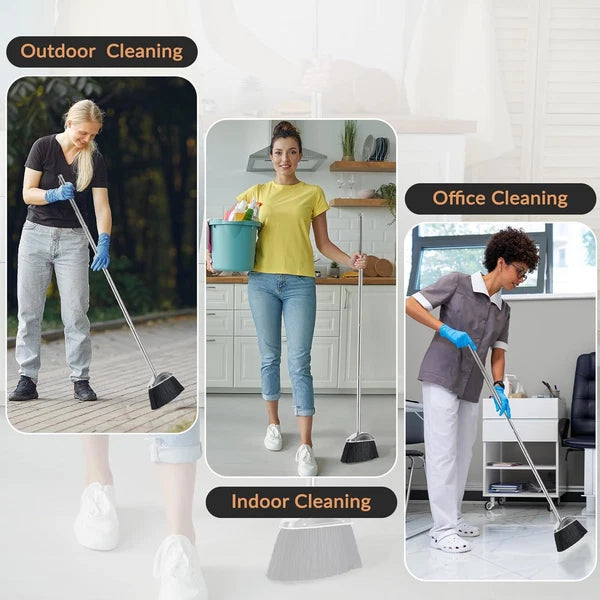 VOOWO Broom with Dustpan Combo Set, 46" Stainless Steel and Black