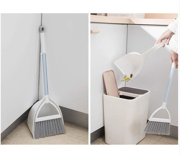 Mini Broom with Dustpan for Kids Little Housekeeping Helper Set White+Grey