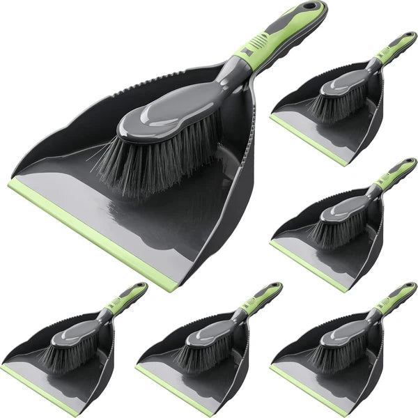 Set of 6 brooms and dustpans, small dustpan with broom,