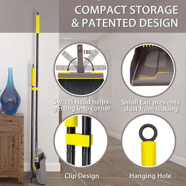 Broom and Dustpan Set for Home with 54 Inches Long Handle, Upright Stand Up Dust