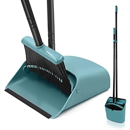 Broom with Dustpan Combo Set, Long Handle Lightweight Indoor Broom Set,