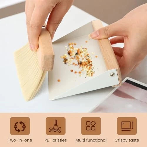 Mini Dustpan and Brush Set,Small Beechwood Dust Pan and Brush Set,Portable