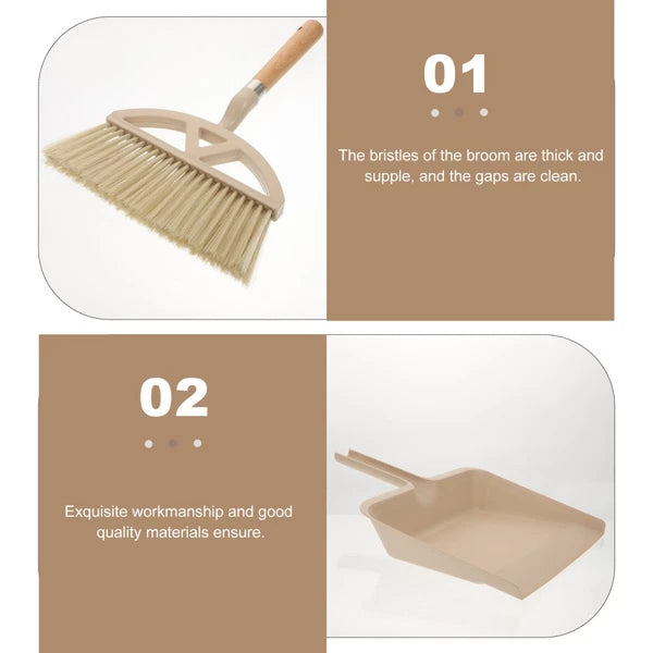 1 Set Mini Broom and Dustpan Desktop Sweeping Tools for Home Office (Khaki)