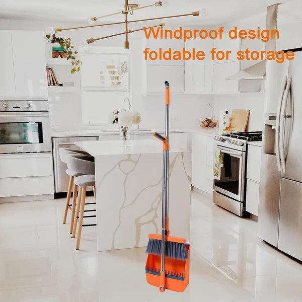 Roellgs Broom dustpan set with comb teeth windproof vertical long handle broom