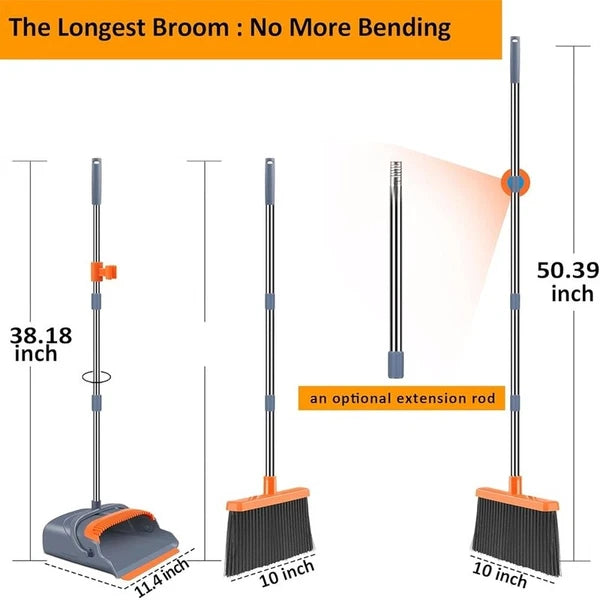 Self Cleaning Broom & Dustpan Set Heavy Duty Stand Up Indoor Outdoor Use