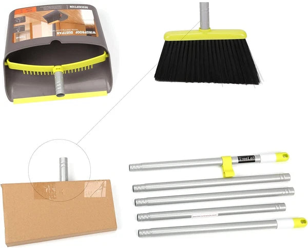 Broom and Dustpan Set,  Broom with Dust Pan with Long Handle Combo Set for Offic
