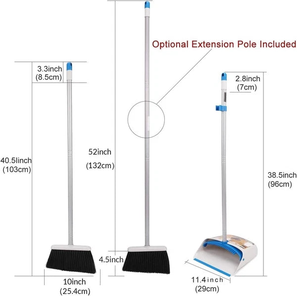 Durable Long Handle Broom with Dustpan Combo - Ideal for Indoor & Outdoor Use