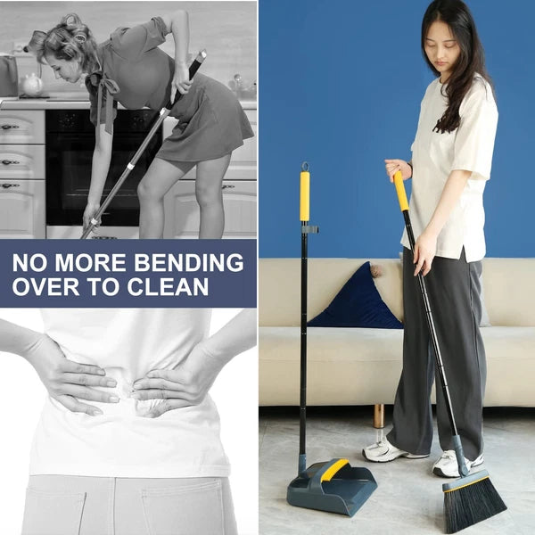 JEHONN Broom and Dustpan Set for Home 54 Inches Long Handle Lightweight 180 D...