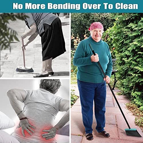 Broom with Dustpan Combo Set, Long Handle Lightweight Indoor Broom Set,