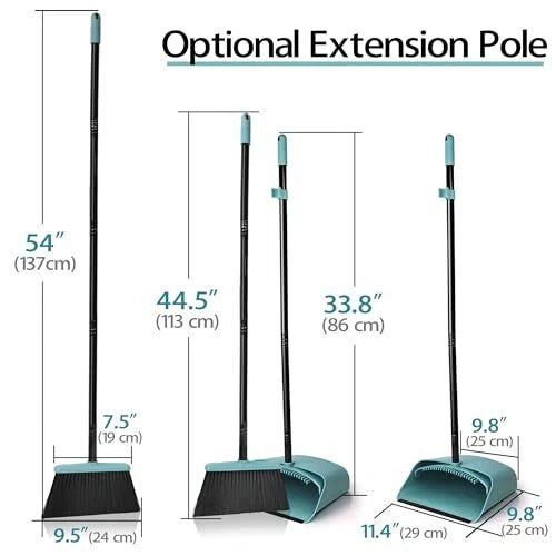 Broom with Dustpan Combo Set, Long Handle Lightweight Indoor Broom Set,
