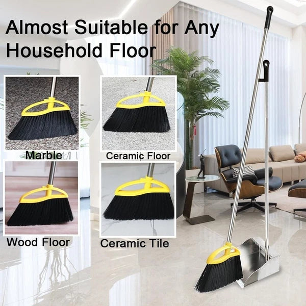 Broom & Dustpan Set Adjustable Handle Soft Bristles Indoor Floor Cleaning Tool