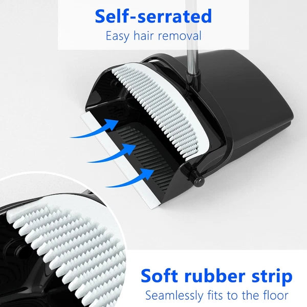 Long Handle Broom & Dustpan Set - 54” for Home & Office Cleaning (Black/Grey)